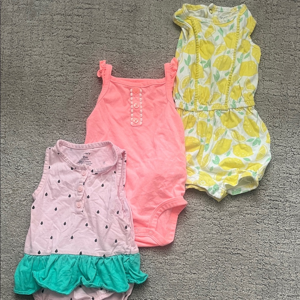 Carter's Pink, Yellow, and Green Bodysuits Set